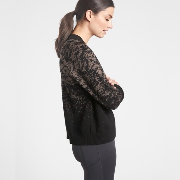 Athleta  Jacquard Crew Wool Sweater, Color Frosted Floral Charcoal Gray, Size XS - Picture 3 of 15